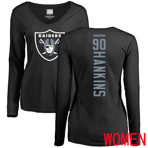 Oakland Raiders Black Women Johnathan Hankins Backer NFL Football #90 Long Sleeve T Shirt